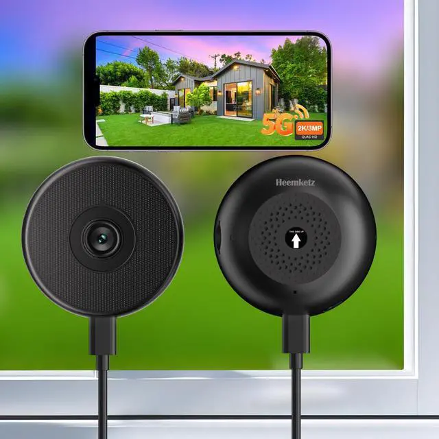 Main image of 2 Pack No-Drill Window Camera, 5GHz & 2.4GHz WiFi 2K Outdoor Monitoring Thru Glass, Anti-Glare Full Color Night Vision, Window Mounted Security Camera for Home Security, Works with Alexa