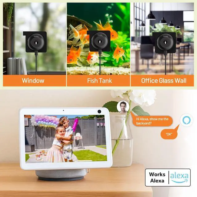 Alt view image 6 of 6 - 2 Pack No-Drill Window Camera, 5GHz & 2.4GHz WiFi 2K Outdoor Monitoring Thru Glass, Anti-Glare Full Color Night Vision, Window Mounted Security Camera for Home Security, Works with Alexa