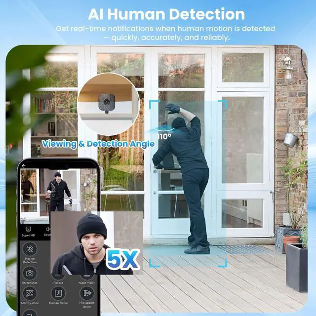 Alt view image 5 of 7 - 2 Pack Window Cameras with 32GB SD Cards, 2K 3MP Indoor Cameras for Home Security, AI Starlight Color Night Vision, Easy Install & Use, 24/7 Recording, Support 5GHz & 2.4GHz WiFi