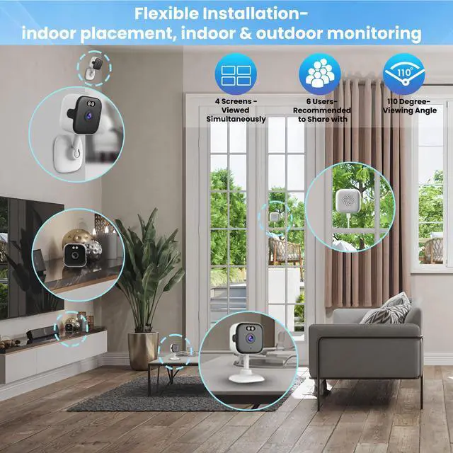 Alt view image 6 of 7 - 2 Pack Window Cameras with 32GB SD Cards, 2K 3MP Indoor Cameras for Home Security, AI Starlight Color Night Vision, Easy Install & Use, 24/7 Recording, Support 5GHz & 2.4GHz WiFi