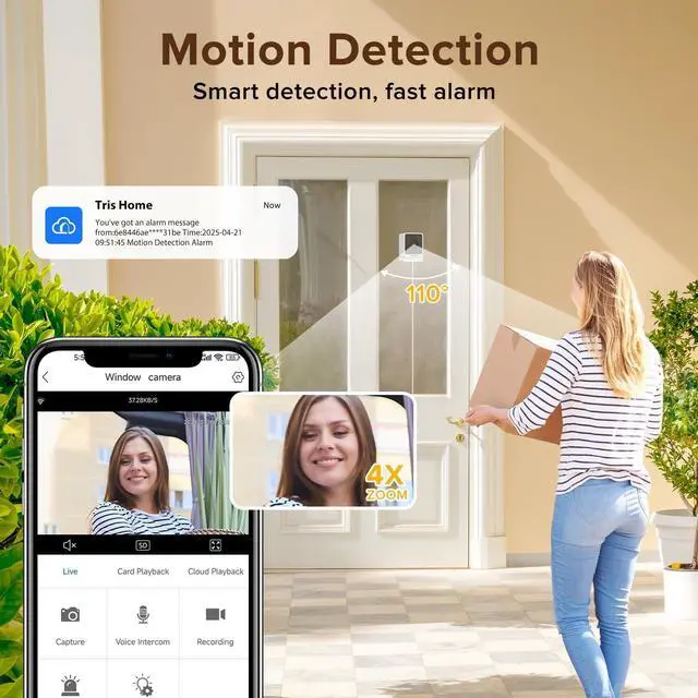 Alt view image 5 of 6 - 3MP 2K Window Security Camera,2.4G&5G WiFi Indoor Camera for Home with Color Night Vision,24/7 Recording,Motion Detection,Support SD Card and US Cloud Storage.(1PCS)