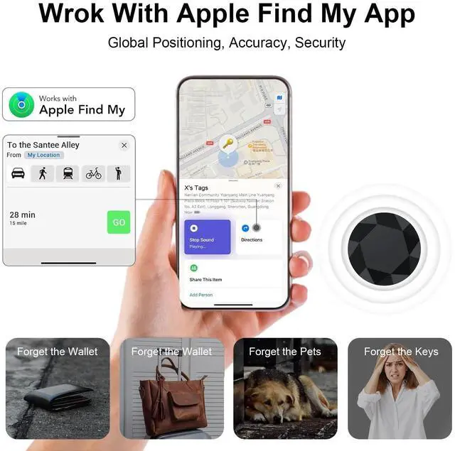 Alt view image 2 of 7 - Air Tracker Tags-2 Pack Compatible with Apple Find My (iOS Only) Bluetooth Tracker, Smart Keys Finder and Item Locator with Waterproof Case for Wallet Luggage Backpack (Android Need Download App)