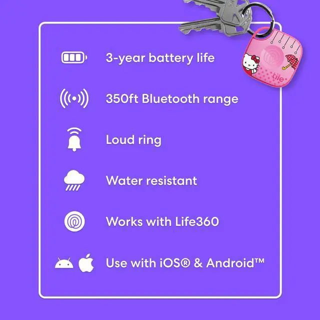 Alt view image 7 of 7 - by Life360 Starter Pack - Bluetooth Trackers and Item Finders for Keys, Wallets & More. Both iOS and Android Compatible. Phone Finder. 2-Pack, Mate/Slim ( x Hello Kitty: Rainy Day Adventures)