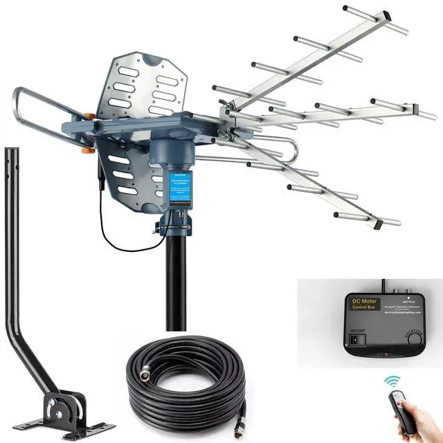 Main image of PBD Digital Outdoor TV Antenna, 150 Miles Range, 360° Rotating Directional Motor with Remote Control, Dual TV Support, Mounting Pole, 40FT RG6 Cable, UHF/VHF Reception