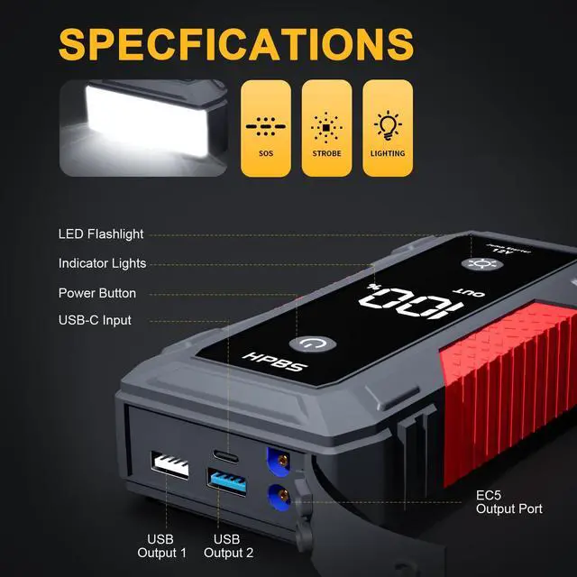 Alt view image 6 of 7 - H50 Jump Starter - 5000A Jump Starter Battery Pack for Up to 10.0L Gas and 8.0L Diesel Engines, 12V Portable Car Battery Jump Starter Box with 3.0" LCD Display