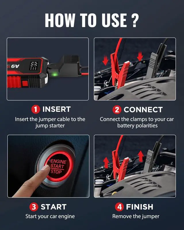 Alt view image 3 of 5 - Jump Starter 4000A, A9 Battery Jumper Starter Portable (7L Gas/4L Diesel), 12V Car Battery Booster Jump Starters Pack, Jumpstart with USB Ports, Jumper Cables, LED Light, Storage Case