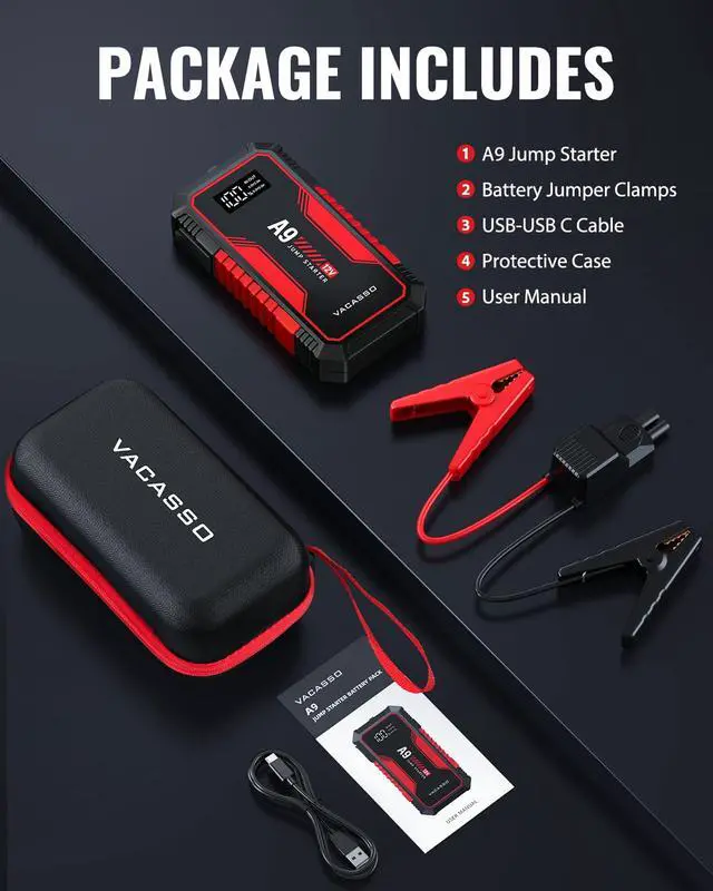 Alt view image 4 of 5 - Jump Starter 4000A, A9 Battery Jumper Starter Portable (7L Gas/4L Diesel), 12V Car Battery Booster Jump Starters Pack, Jumpstart with USB Ports, Jumper Cables, LED Light, Storage Case