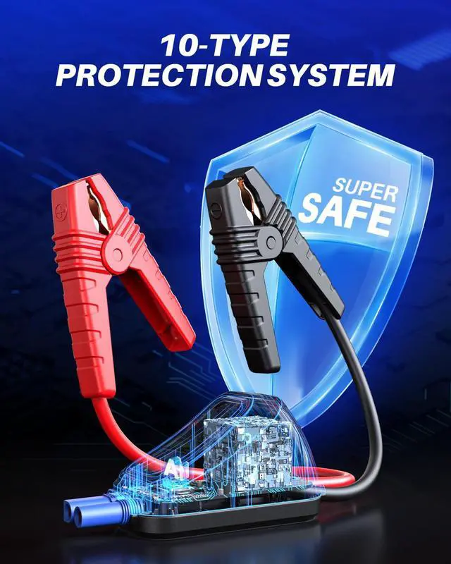 Alt view image 6 of 7 - 6000A Car Battery Jump Starter Up to All Gas & 12L Diesel Engine, Car Battery Jumper Starter Portable 12V Jump Box with USB Output, Storage Case, LED Flashlight