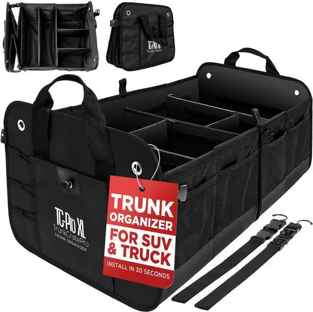 Main image of XL Premium SUV, Truck, Car Trunk Organizer With Expandable Compartments - Lightweight Foldable Cargo Organizer