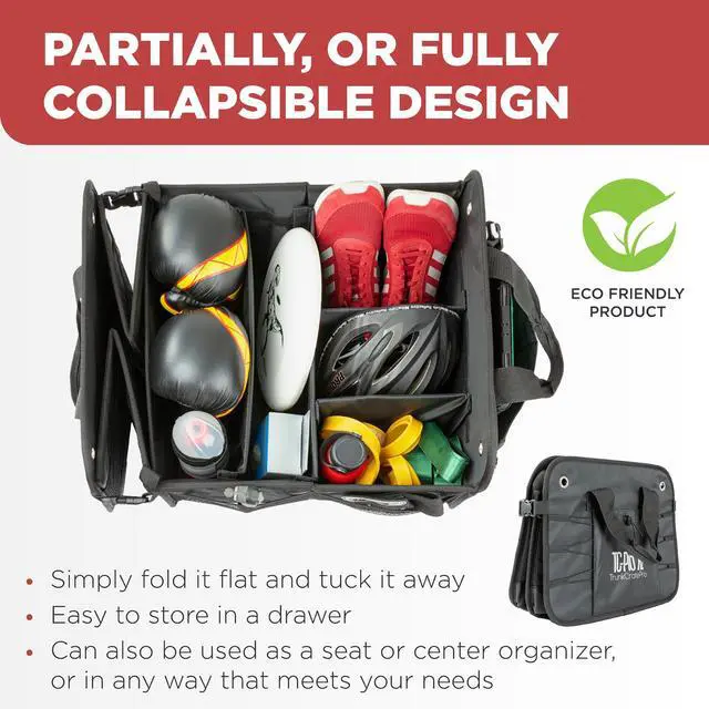 Alt view image 4 of 7 - XL Premium SUV, Truck, Car Trunk Organizer With Expandable Compartments - Lightweight Foldable Cargo Organizer