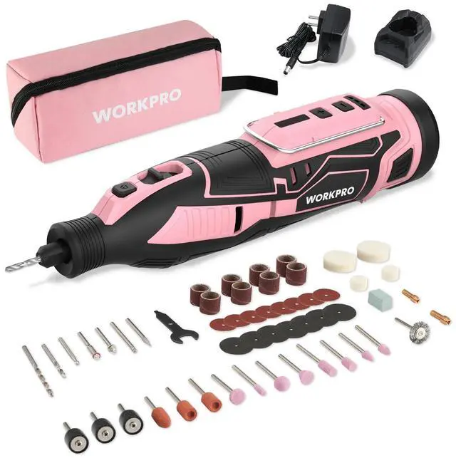 Main image of Pink 12V Cordless Rotary Tool Kit, 5 Variable Speeds, Powerful Engraver, Sander, Polisher, 114 Easy Change Accessories, Craft Tool for Handmade and DIY - Pink Ribbon