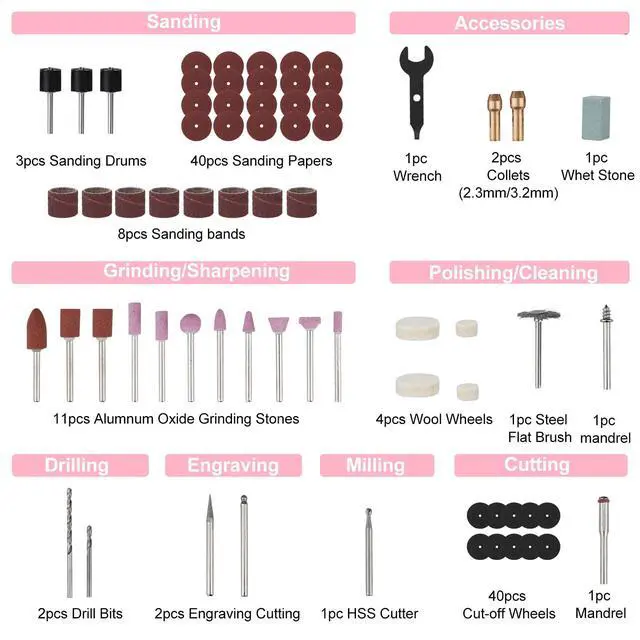 Alt view image 3 of 7 - Pink 12V Cordless Rotary Tool Kit, 5 Variable Speeds, Powerful Engraver, Sander, Polisher, 114 Easy Change Accessories, Craft Tool for Handmade and DIY - Pink Ribbon