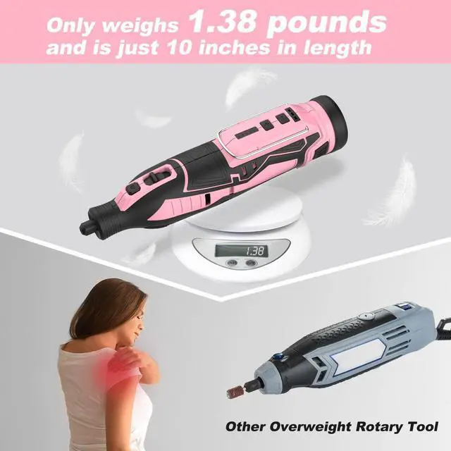 Alt view image 7 of 7 - Pink 12V Cordless Rotary Tool Kit, 5 Variable Speeds, Powerful Engraver, Sander, Polisher, 114 Easy Change Accessories, Craft Tool for Handmade and DIY - Pink Ribbon