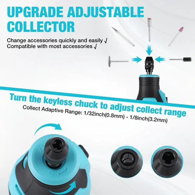 Alt view image 5 of 6 - Cordless Rotary Tool Kit, 12V Rotary Tool with 2.0Ah Rechargeable Battery, 5000-35000RPM 7 Variable Speed, 118PCS Accessories for Sanding, Polishing, Carving, Cutting, Drilling and DIY Crafts