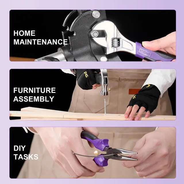 Alt view image 5 of 7 - Tool Kit: 139 PCS Cordless Drill Set with Li-Ion Battery, 8V Power Drill with Type-C Charging, Portable Basic Home Tool Set for DIY Projects (Purple-A)