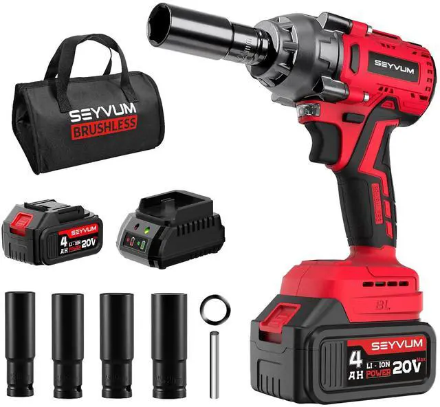 Main image of Impact Wrench,1/2" Impact Gun, Power Impact Driver Max Torque 320 Ft-lbs (430N.m), Cordless Impact Wrench with 20V Brushless Motor, 4.0Ah Li-ion Battery with Fast Charger, 4 Pcs Impact Sockets