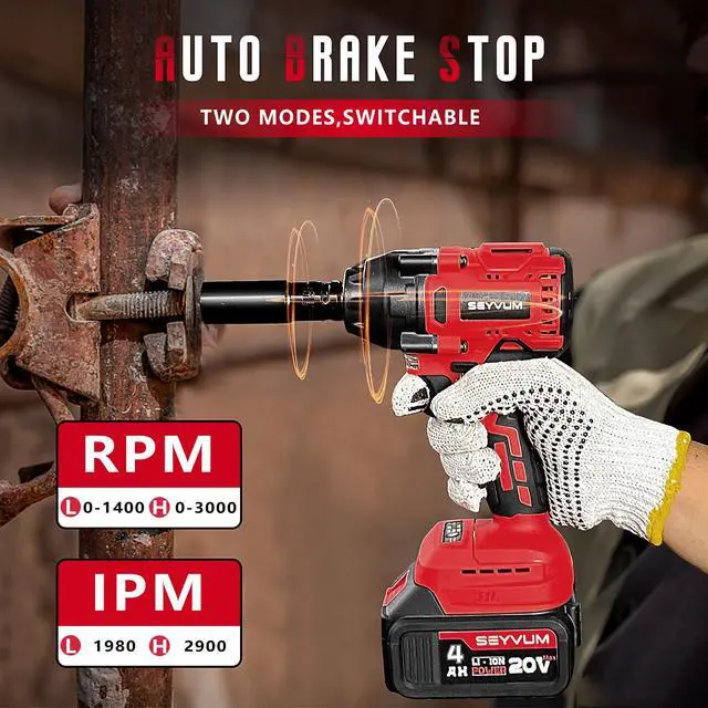 Alt view image 4 of 7 - Impact Wrench,1/2" Impact Gun, Power Impact Driver Max Torque 320 Ft-lbs (430N.m), Cordless Impact Wrench with 20V Brushless Motor, 4.0Ah Li-ion Battery with Fast Charger, 4 Pcs Impact Sockets