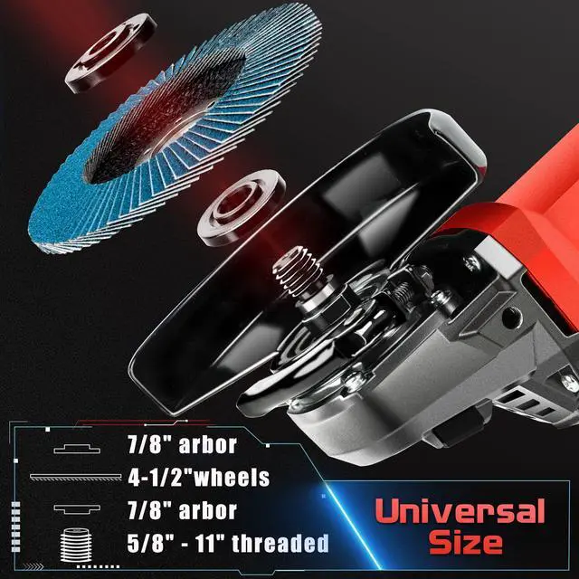 Alt view image 4 of 7 - Angle Grinder Tool 7.5Amp 4-1/2 Inch, 6-Variable-Speed Grinders Power Tools, Electric Metal Grinder 12000 RPM w/ 2 Safety Guards, Cutting Wheels, Flap Discs, Non-Slip Handle for Metal/Wood