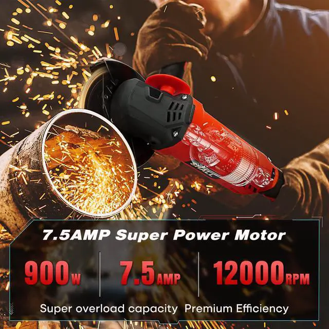 Alt view image 3 of 7 - Angle Grinder Tool 7.5Amp 4-1/2 Inch, 6-Variable-Speed Grinders Power Tools, Electric Metal Grinder 12000 RPM w/ 2 Safety Guards, Cutting Wheels, Flap Discs, Non-Slip Handle for Metal/Wood