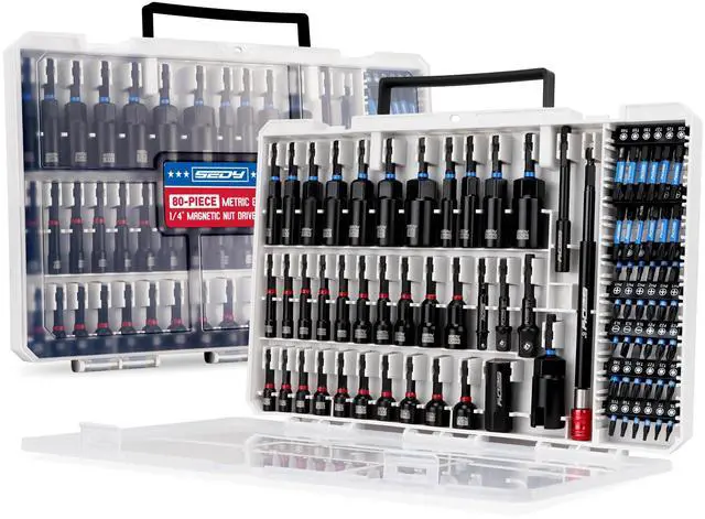 Main image of 80-Piece Premium Magnetic Impact Nut Driver Set Metric & SAE with Socket Adapters, Bit Holder, Wing Nut Driver, Universal Sockets, Quick Release Extension, Power Bits