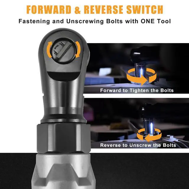 Alt view image 5 of 7 - 3/8" Cordless Ratchet Wrench, Compatible with DEWALT 20V MAX Battery, 74Ft-Lbs Power Electric Ratchet Tool Kit, 1/2" & 1/4" Adapters, 3" Extension Bar (Tool Only)