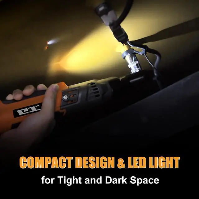 Alt view image 6 of 7 - 3/8" Cordless Ratchet Wrench, Compatible with DEWALT 20V MAX Battery, 74Ft-Lbs Power Electric Ratchet Tool Kit, 1/2" & 1/4" Adapters, 3" Extension Bar (Tool Only)