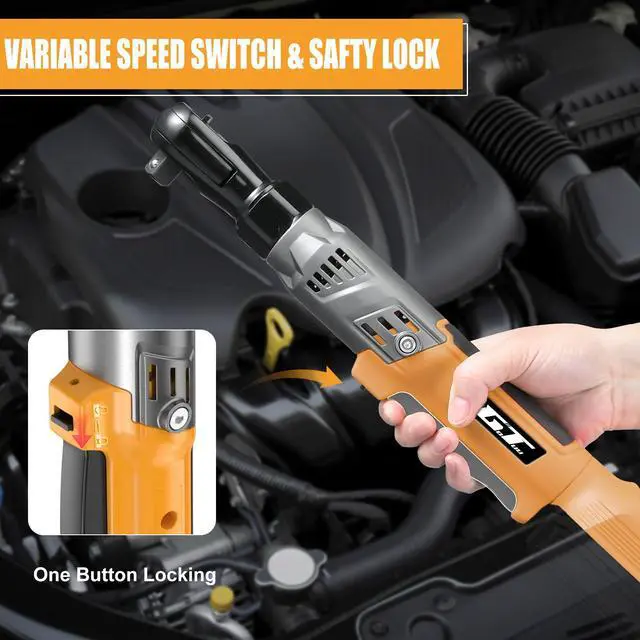 Alt view image 7 of 7 - 3/8" Cordless Ratchet Wrench, Compatible with DEWALT 20V MAX Battery, 74Ft-Lbs Power Electric Ratchet Tool Kit, 1/2" & 1/4" Adapters, 3" Extension Bar (Tool Only)