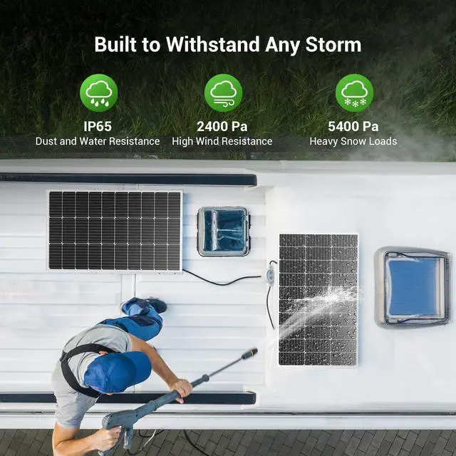 Alt view image 5 of 7 - 100W 12V Monocrystalline Solar Panel with Solar Connectors, High Efficiency Module PV Power for Battery Charging Boat, Caravan, RV and Any Other Off Grid Applications