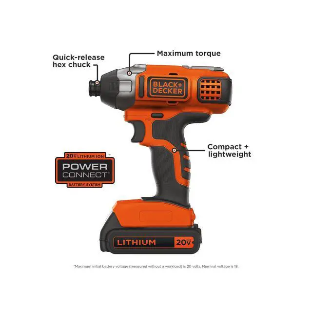 Alt view image 2 of 7 - 20V MAX* POWERCONNECT 1/4 in. Cordless Impact Driver Kit (BDCI20C)