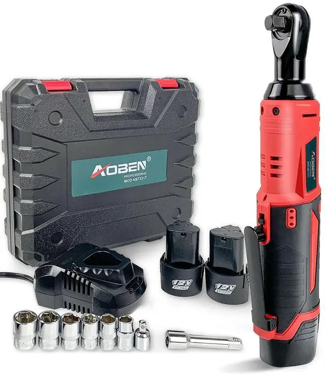 Main image of Cordless Electric Ratchet Wrench Set, 3/8" 12V Power Ratchet Tool Kit With 2 Packs 2000mAh Lithium-Ion Battery And Charger