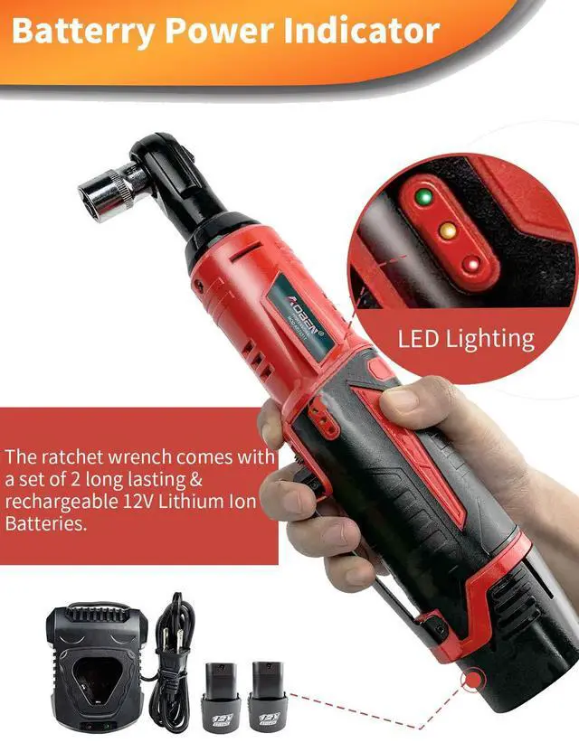 Alt view image 4 of 7 - Cordless Electric Ratchet Wrench Set, 3/8" 12V Power Ratchet Tool Kit With 2 Packs 2000mAh Lithium-Ion Battery And Charger