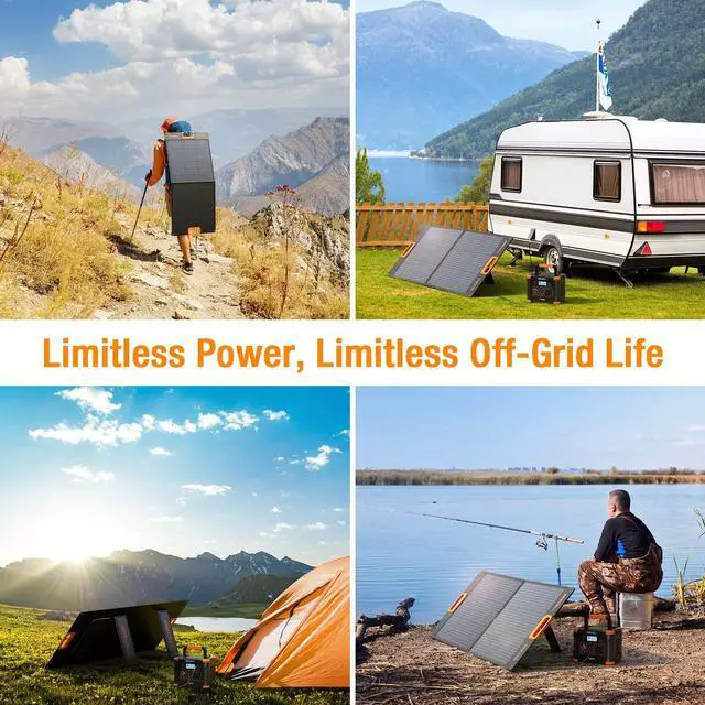 Alt view image 6 of 7 - 100W Portable Solar Panel for Power Station Generator, 20V Foldable Solar Cell Solar Charger with High-Efficiency Battery Charger for Outdoor Camping Van RV Trip