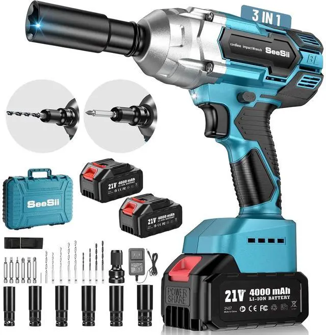 Main image of Cordless Impact Wrench 1/2 inch, High Torque 479 Ft-lbs(650Nm) Brushless Impact Gun,2500RPM w/2x4.0 Battery, 6 Sockets,8 Drill Bits, High Torque Power Impact Driver for Car Home,WH700