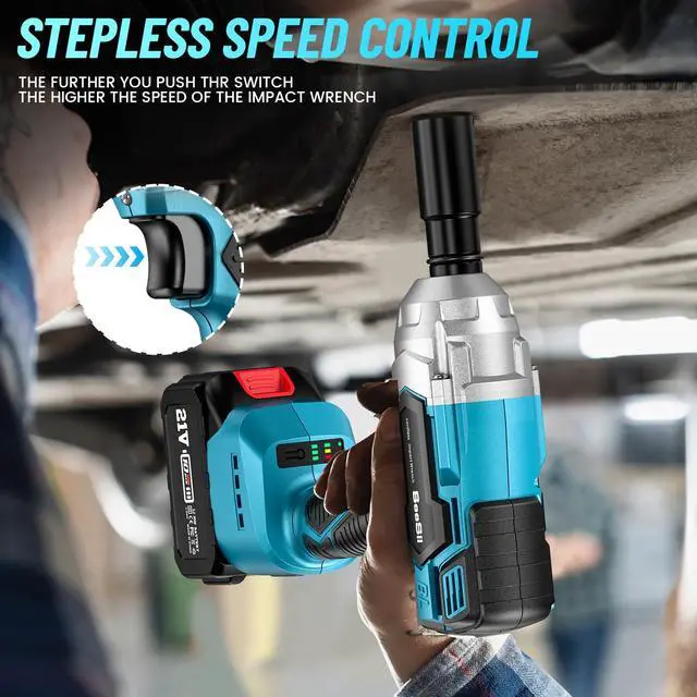 Alt view image 6 of 7 - Cordless Impact Wrench 1/2 inch, High Torque 479 Ft-lbs(650Nm) Brushless Impact Gun,2500RPM w/2x4.0 Battery, 6 Sockets,8 Drill Bits, High Torque Power Impact Driver for Car Home,WH700