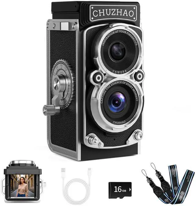 Main image of CHUZHAO Mini Retro Digital Camera - Vintage TLR Style Point and Shoot Auto Focus Vlogging Camera, Compact & Portable, 16GB Card Included, Ideal for Beginners, Teens, and Adults