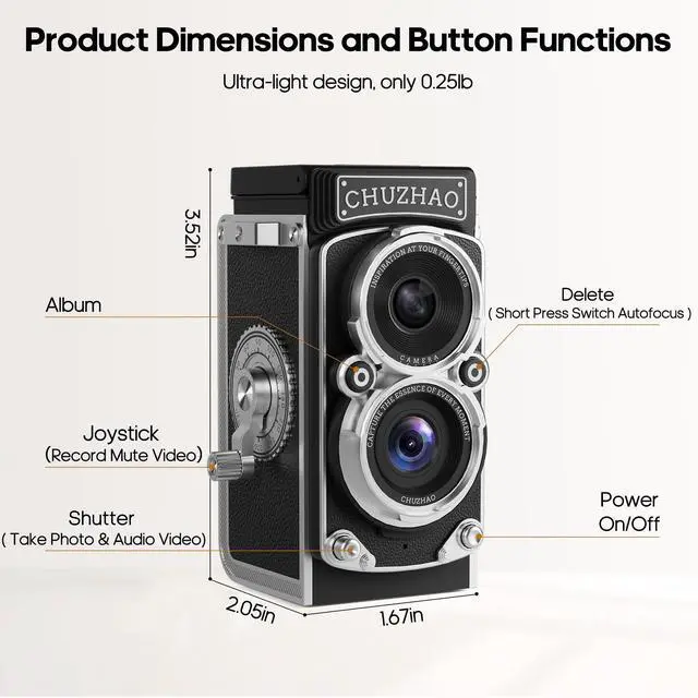 Alt view image 7 of 7 - CHUZHAO Mini Retro Digital Camera - Vintage TLR Style Point and Shoot Auto Focus Vlogging Camera, Compact & Portable, 16GB Card Included, Ideal for Beginners, Teens, and Adults