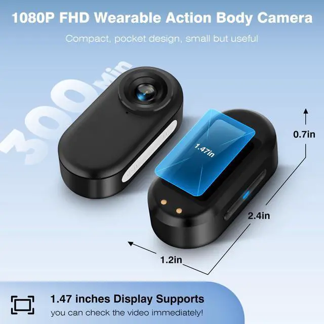 Alt view image 2 of 7 - 128GB Body Cameras with Audio and Video Recording: 1080P FHD Thumb Size Bodycam, Sports Action Body Camera, Wearable Pocket Camera Body Cam for Work, Travel, Fishing, Pet Walking, Outdoor
