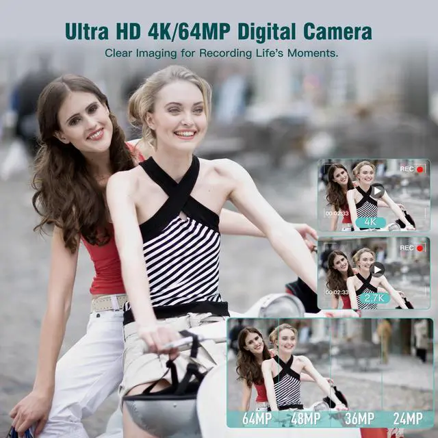 Alt view image 2 of 7 - Digital Camera, 4K Vlogging Camera with 64MP, Point and Shoot Digital Cameras with 18X Zoom, Anti-Shake, Mode Dial, 32GB SD Card, Card Reader, Charger, Compact Small Cameras, Off White
