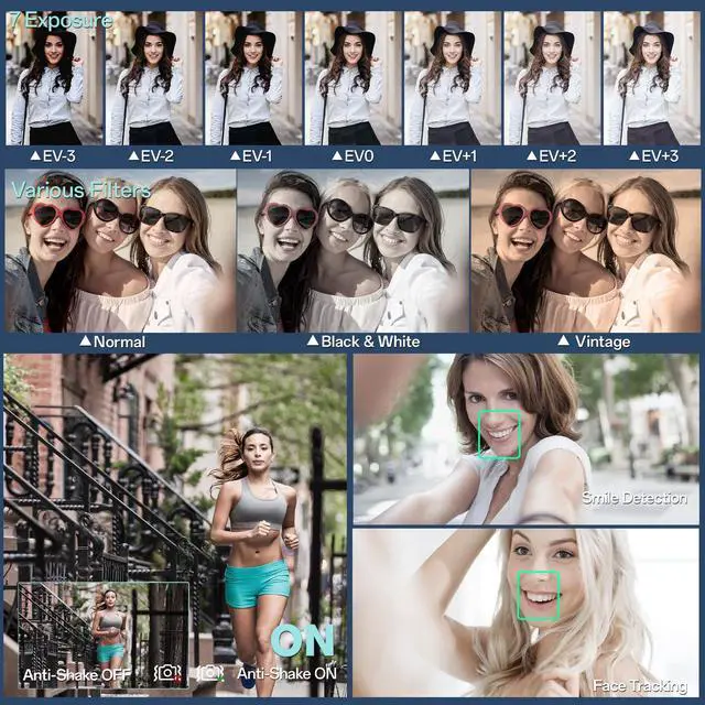 Alt view image 6 of 7 - Digital Camera, 4K Vlogging Camera with 64MP, Point and Shoot Digital Cameras with 18X Zoom, Anti-Shake, Mode Dial, 32GB SD Card, Card Reader, Charger, Compact Small Cameras, Off White