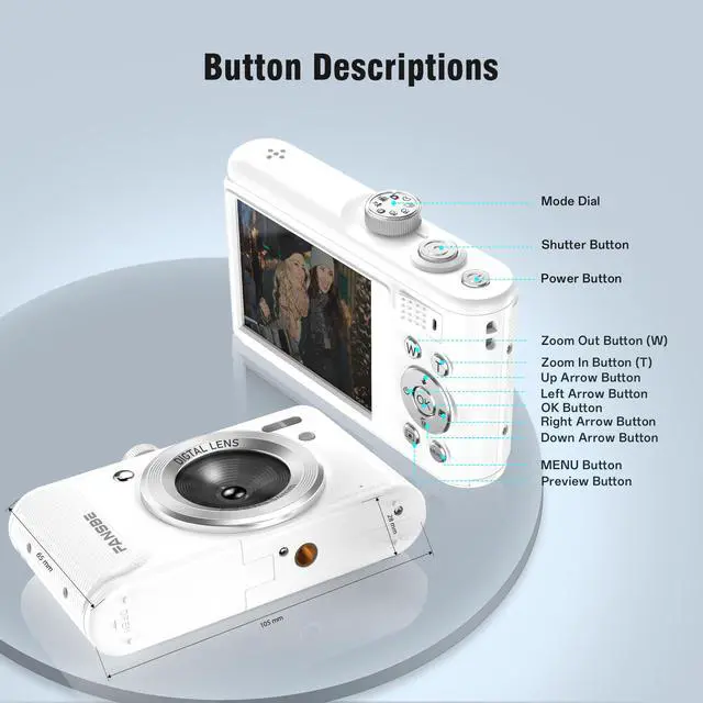 Alt view image 7 of 7 - Digital Camera, 4K Vlogging Camera with 64MP, Point and Shoot Digital Cameras with 18X Zoom, Anti-Shake, Mode Dial, 32GB SD Card, Card Reader, Charger, Compact Small Cameras, Off White