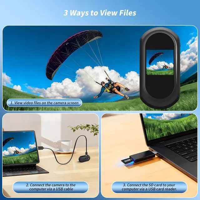 Alt view image 6 of 7 - 1080P Sports Action Camera with 64GB Card, Mini Body Camera Wearable Action Body Cam, Portable Recorder with Magnetic Back Clip