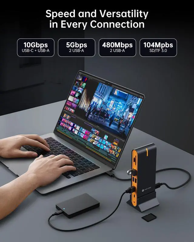 Alt view image 6 of 7 - 15 in 1 Laptop Docking Station Dual Monitor, 8K DP & Dual 4K HDMI | Triple Display 8K@30Hz DP, Dual 4K@60Hz HDMI, 10Gbps USB-A/C, SD/TF, 1Gbps Ethernet, USB C Hub for MacBook, Windows Laptops