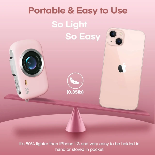 Alt view image 7 of 7 - Digital Camera 5K 80MP 18X Zoom UHD Autofocus Video Camara 2.8" LCD Vlogging Camera for Kids, Compact with Flash, 32GB Card & 2 Batteries, Christmas Birthday for Teens, Kids & Girls, Pink