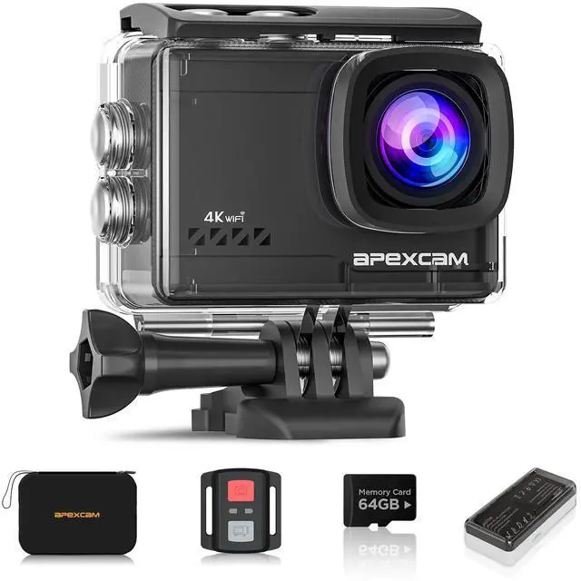 Main image of 4K 60FPS 64MP EIS WiFi Action Camera with 64GB Memory Card Waterproof Underwater Camera 40M Sport Camera 2.0'LCD 2.4G Remote Control 2X1350mAh Batteries and Multiple accessorie