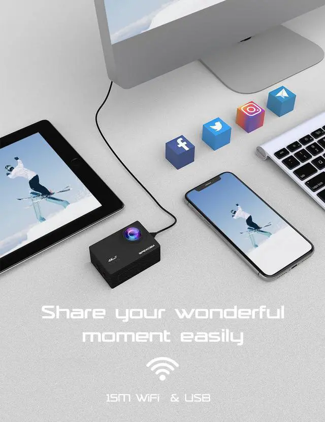 Alt view image 6 of 6 - 4K 60FPS 64MP EIS WiFi Action Camera with 64GB Memory Card Waterproof Underwater Camera 40M Sport Camera 2.0'LCD 2.4G Remote Control 2X1350mAh Batteries and Multiple accessorie