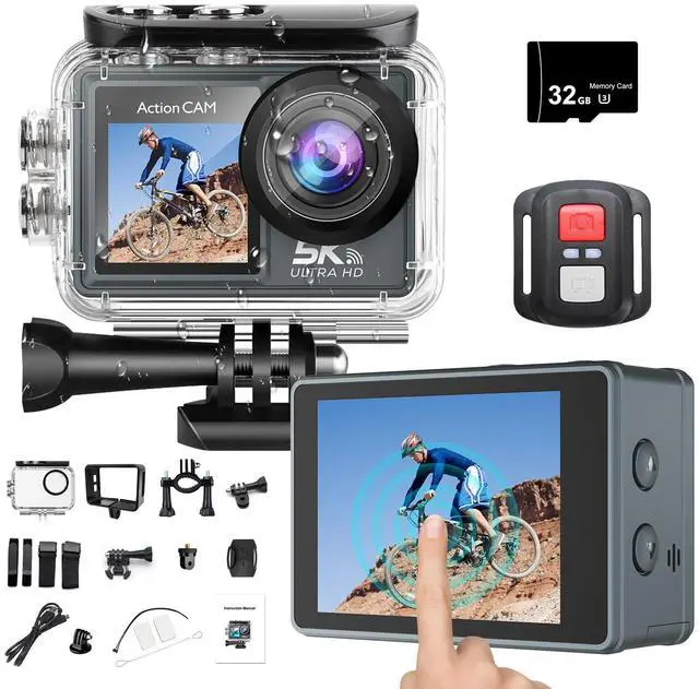 Main image of M40TR 5K WiFi Action Camera with Front LCD & Touch Screen,EIS 100FT Waterproof Underwater Camera 170°Ultra Wide Angle 5X Zoom Sports Camera with 2.4G 15M Remote Control 32GB Card Accessories