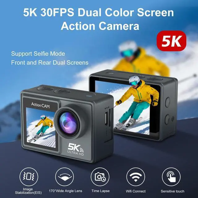 Alt view image 2 of 7 - M40TR 5K WiFi Action Camera with Front LCD & Touch Screen,EIS 100FT Waterproof Underwater Camera 170°Ultra Wide Angle 5X Zoom Sports Camera with 2.4G 15M Remote Control 32GB Card Accessories