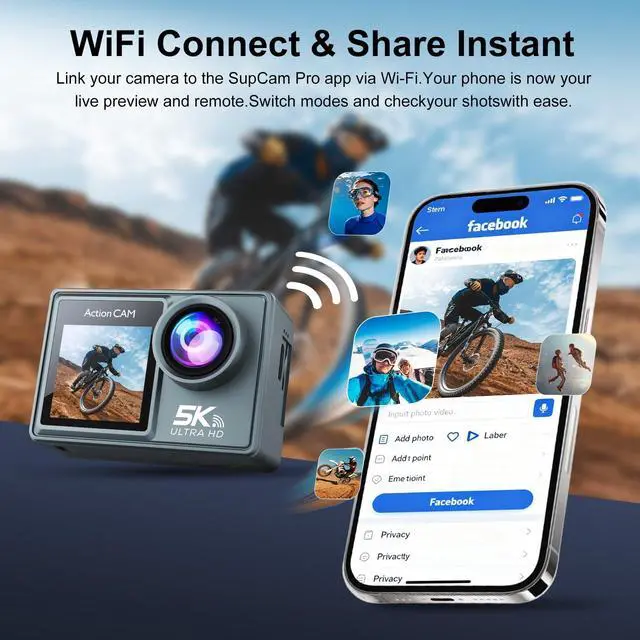 Alt view image 5 of 7 - M40TR 5K WiFi Action Camera with Front LCD & Touch Screen,EIS 100FT Waterproof Underwater Camera 170°Ultra Wide Angle 5X Zoom Sports Camera with 2.4G 15M Remote Control 32GB Card Accessories