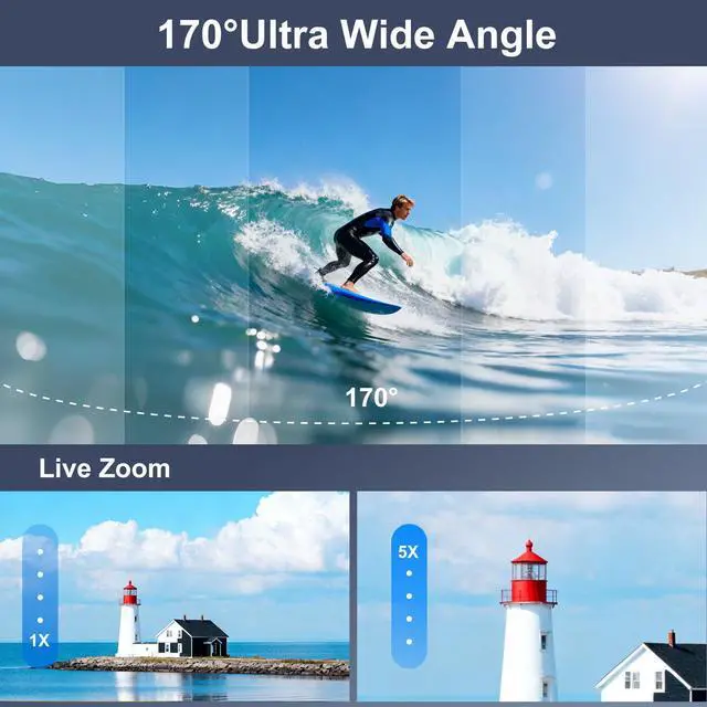 Alt view image 6 of 7 - M40TR 5K WiFi Action Camera with Front LCD & Touch Screen,EIS 100FT Waterproof Underwater Camera 170°Ultra Wide Angle 5X Zoom Sports Camera with 2.4G 15M Remote Control 32GB Card Accessories