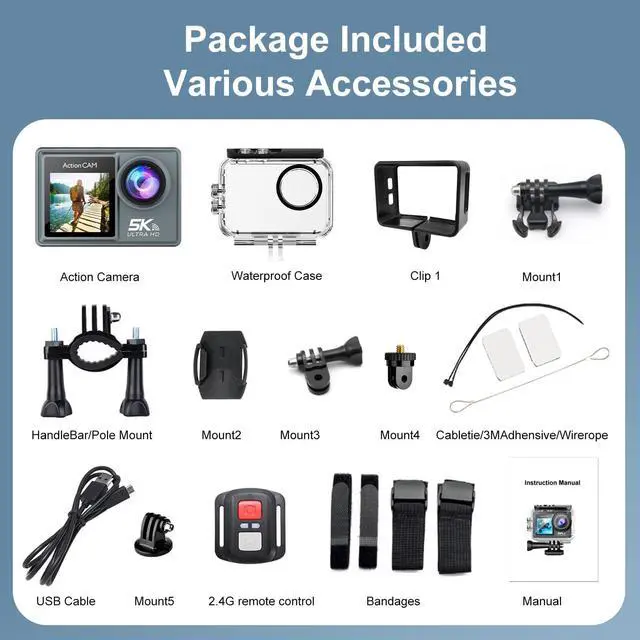 Alt view image 7 of 7 - M40TR 5K WiFi Action Camera with Front LCD & Touch Screen,EIS 100FT Waterproof Underwater Camera 170°Ultra Wide Angle 5X Zoom Sports Camera with 2.4G 15M Remote Control 32GB Card Accessories
